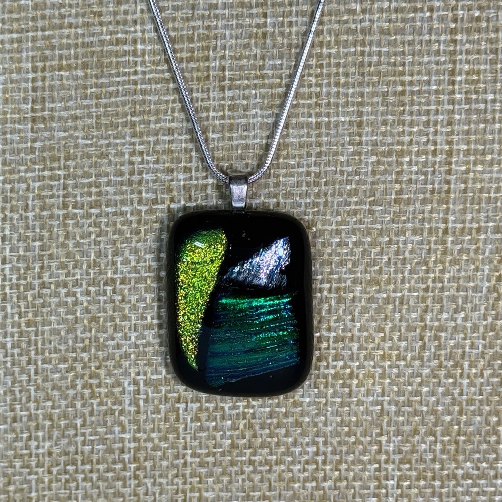 Handcrafted Fused Dichroic Glass Pendant and Chain - Signed by Artist!!‎